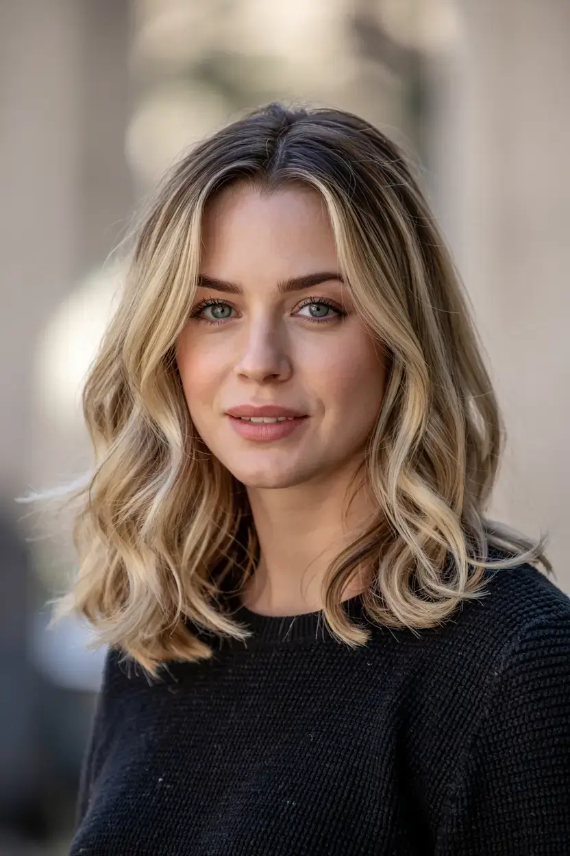 mid length haircut ideas 2026 Glossy Blonde Long Bob with Airy Waves