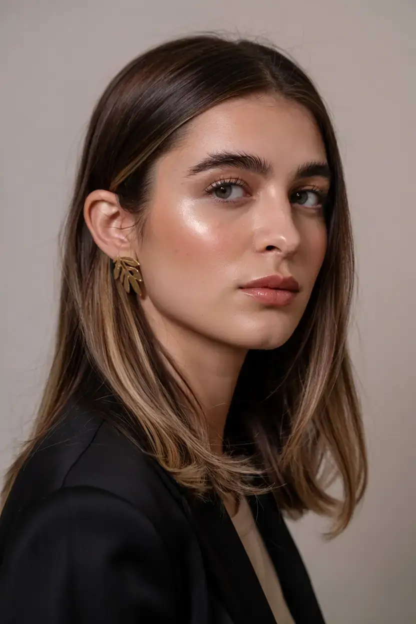 mid length haircut ideas 2026 Clean Mid-Length with Sleek Honey Ombre