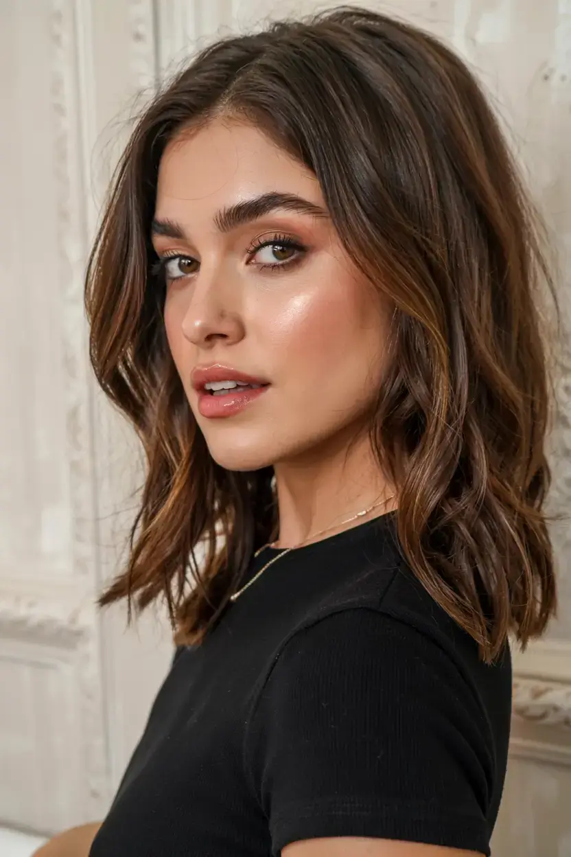 mid length haircut ideas 2026 Effortless Lob with Air-Dried Texture