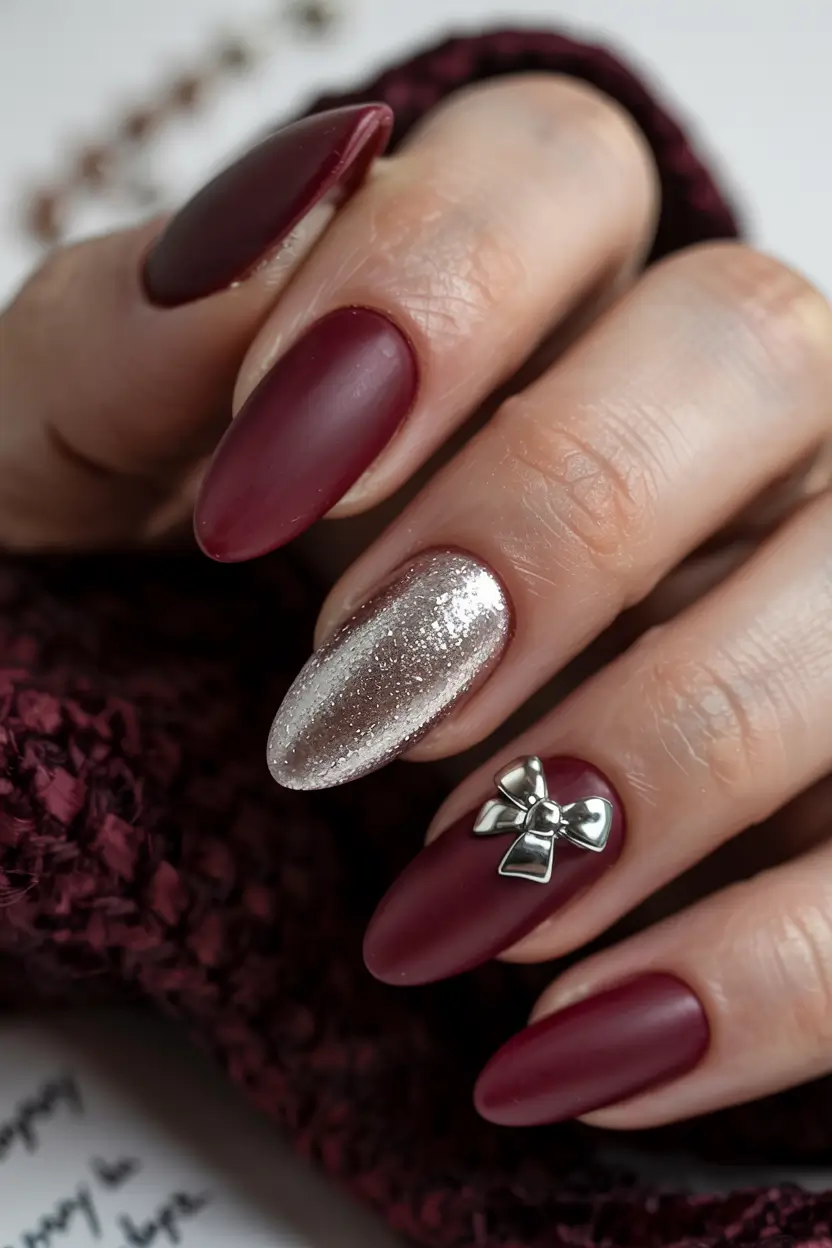 nail colors 2026 Matte Mulled Wine + Silver Charm