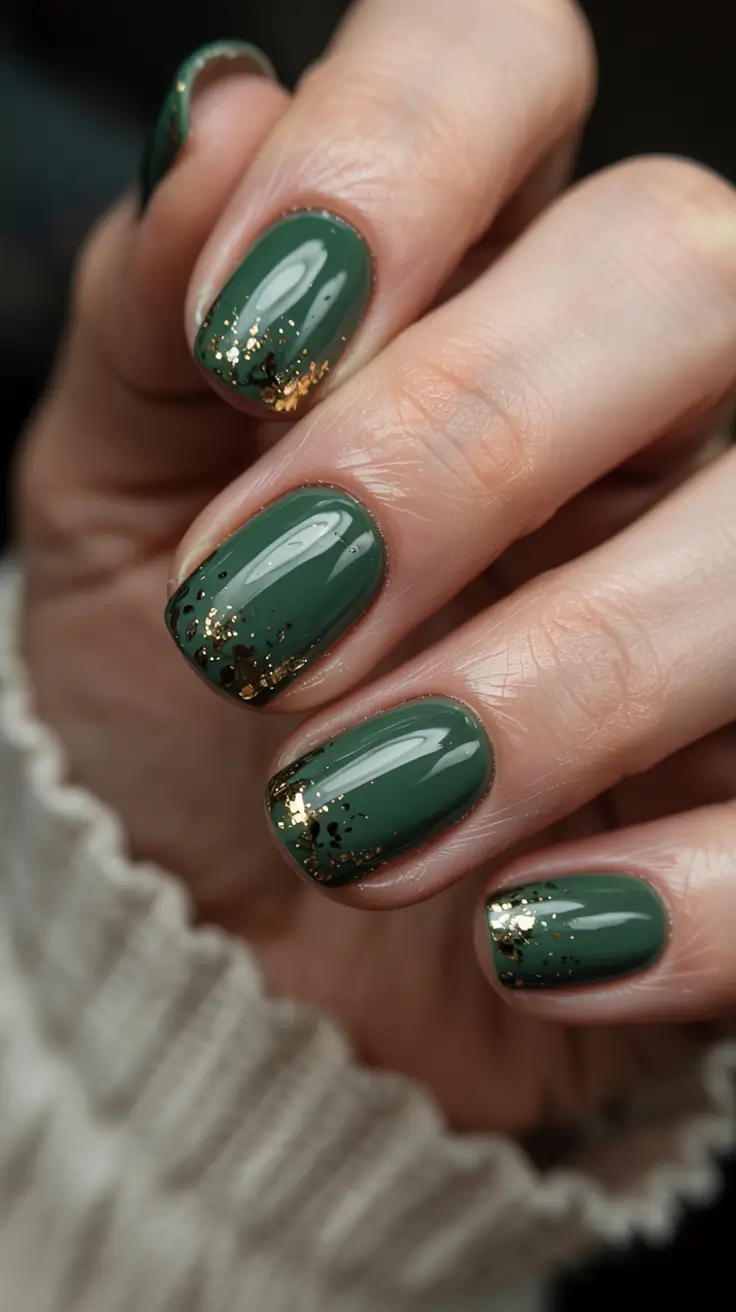 nail colors 2026 Gold-Dipped Evergreens