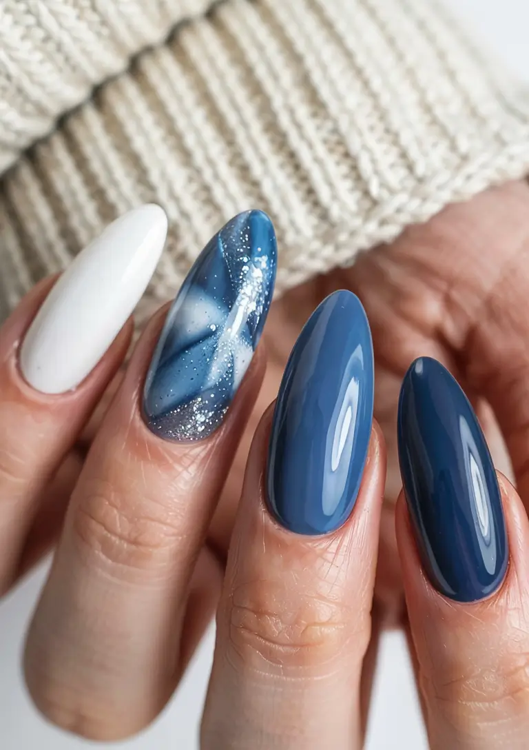 nail colors 2026 Ocean Marble Meets Snow