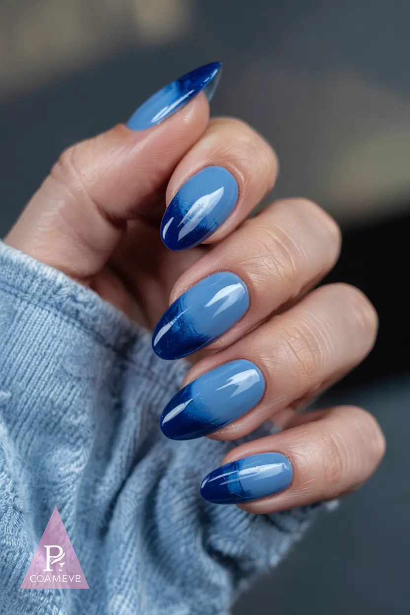 nails design ideas 2026 Blue Fade into Denim