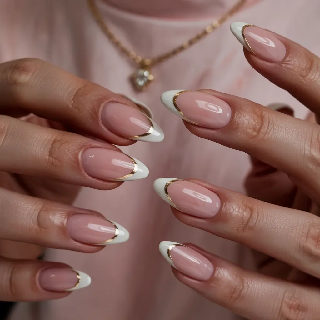 nails design ideas 2026 Golden-Edged French Revival