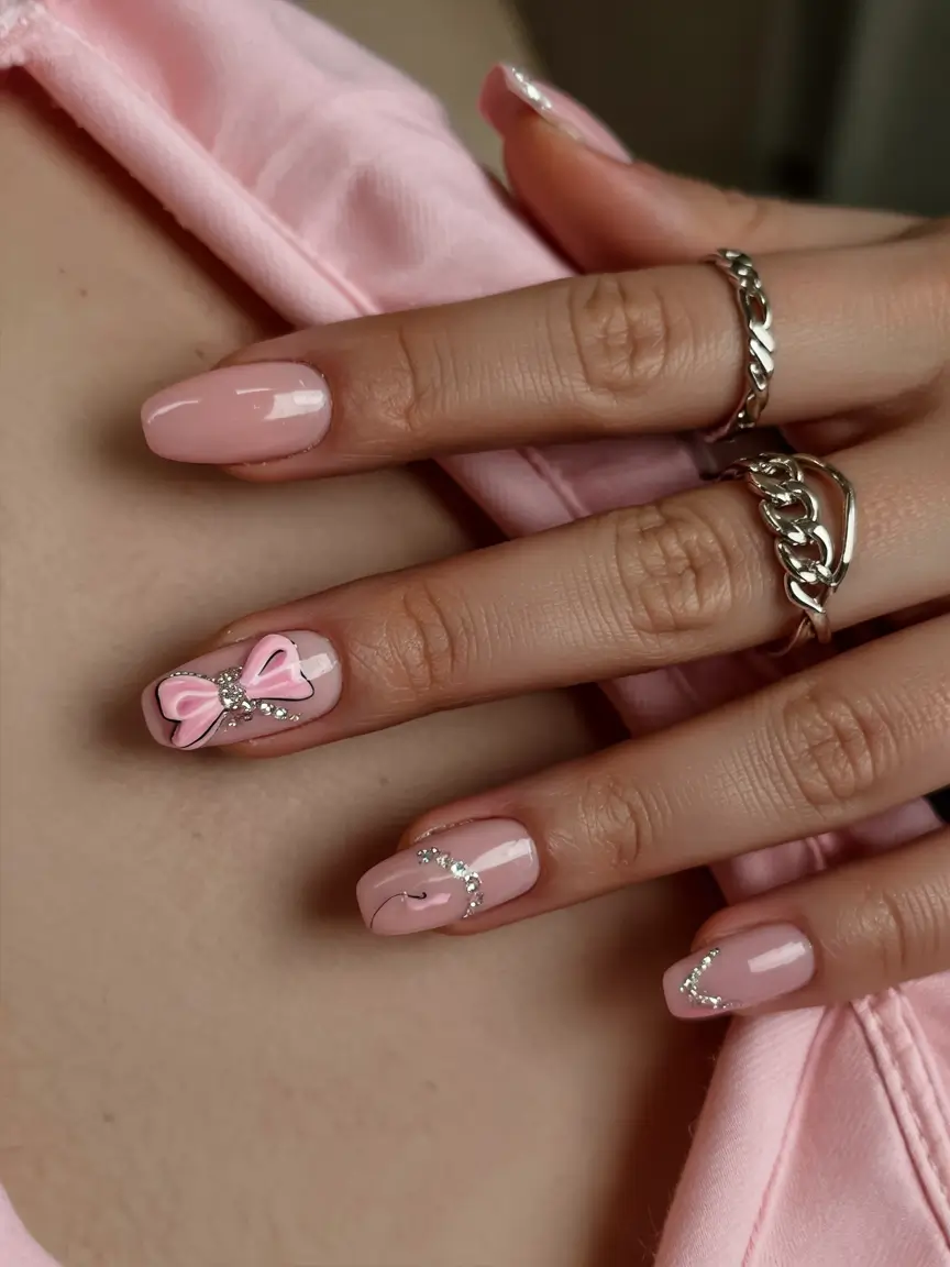 nails design ideas 2026 Deco Bow & Crystal Trails