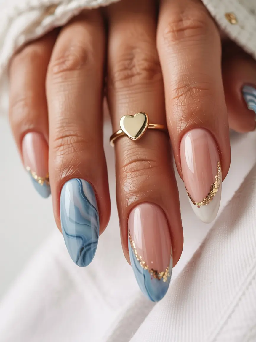 nails design ideas 2026 Ocean Marble & Gold Veining
