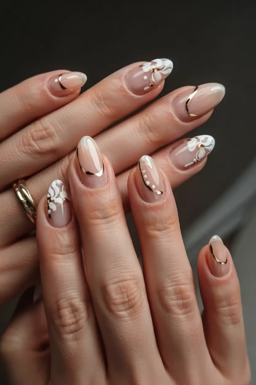 nails design ideas 2026 Soft Blush with Modern Petals