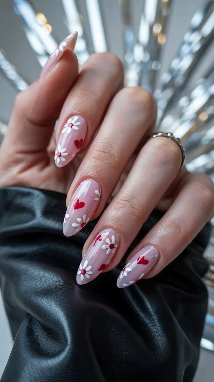 nails design ideas 2026 Playful Petals & Hearts