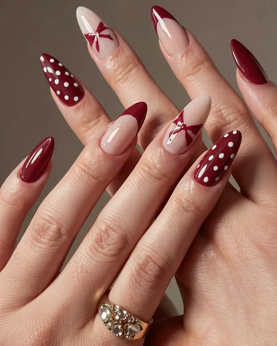 nails design ideas 2026 Retro Ribbon & Dots