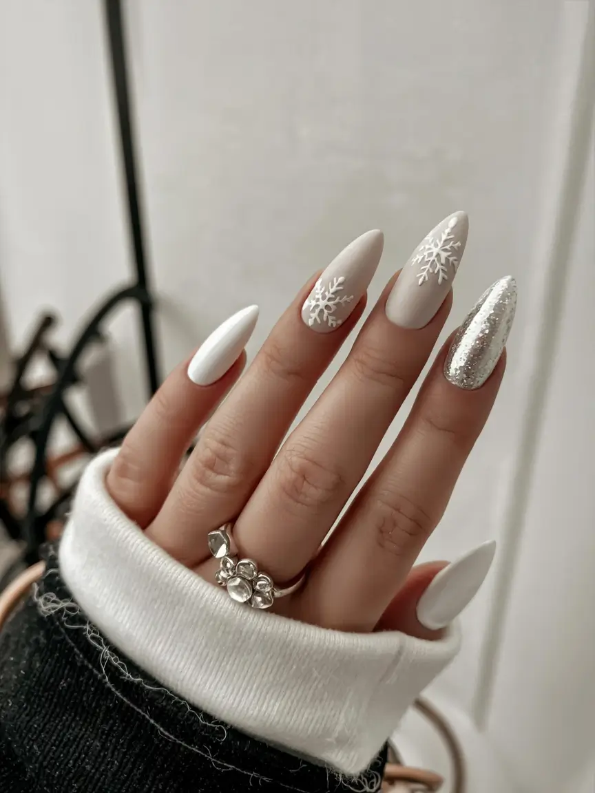 nails inspo 2026 Frosted Snowflake Matte