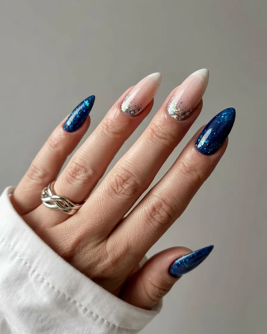 nails inspo 2026 Midnight & Moonlight Glitter
