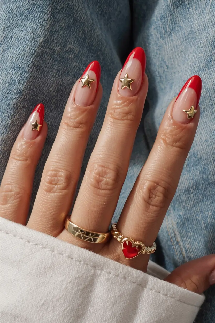 nails inspo 2026 Star-Powered Red Tips