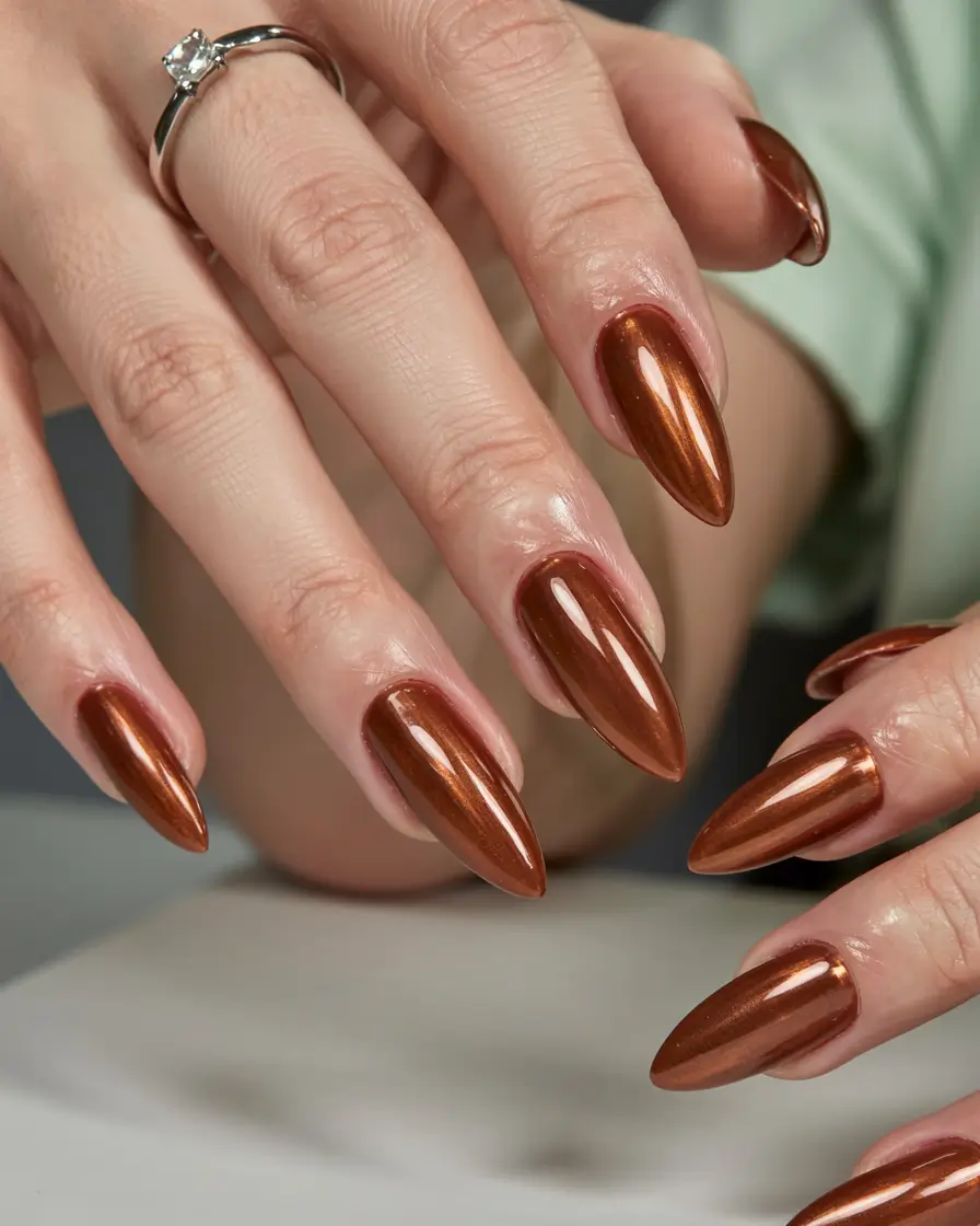 nails inspo 2026 Molten Copper Chrome
