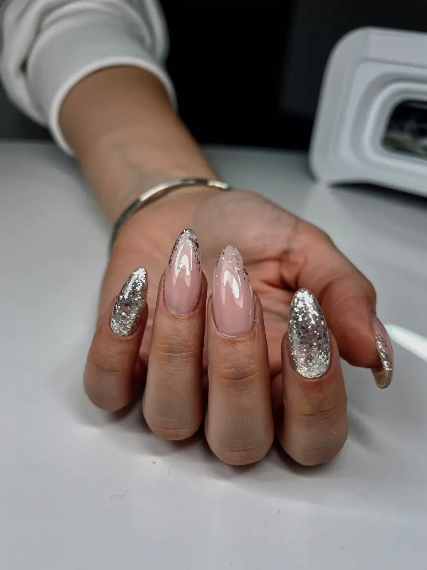 nails inspo 2026 Silver Statement Glitz