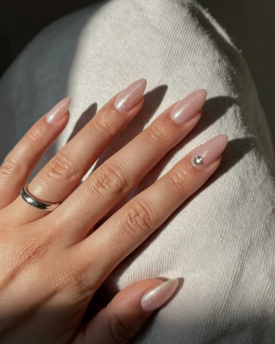 nails inspo 2026 Dusty Petal with Crystal Accent
