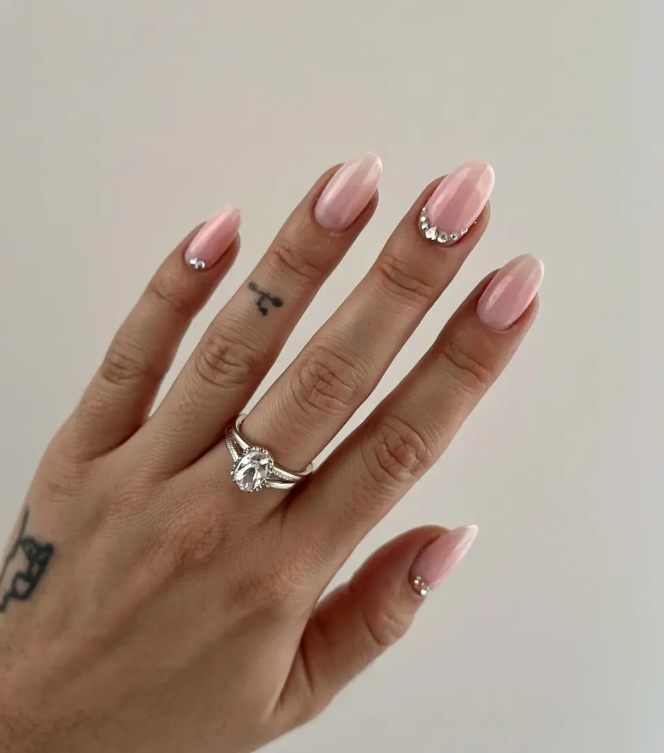 nails inspo 2026 Glass Pink with Subtle Spark