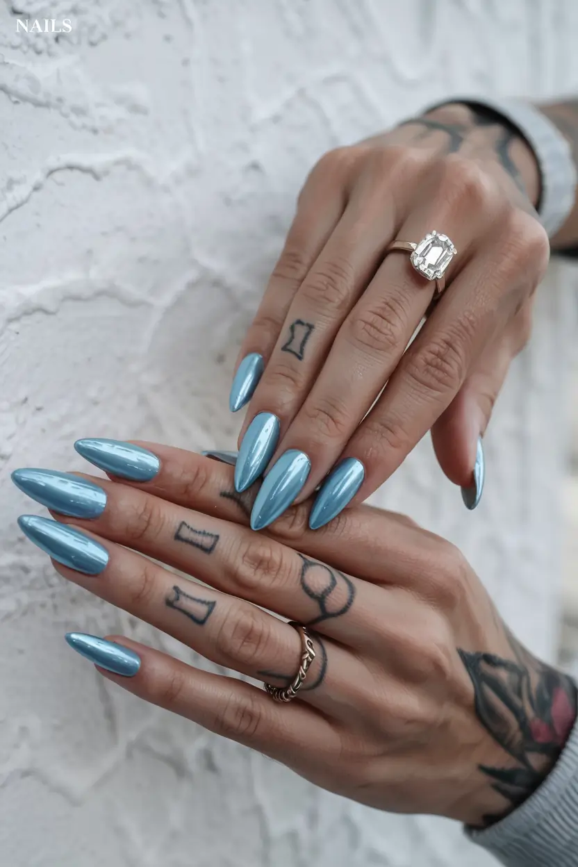 nails inspo 2026 Ice Blue Mirror Chrome