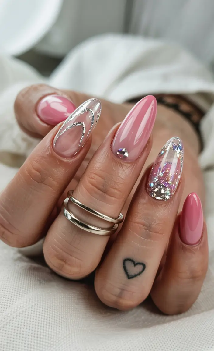 nails inspo 2026 Bubblegum Barbiecore with Sparkle