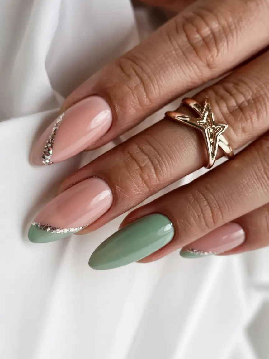 nails inspo 2026 Sage & Blush Serenity