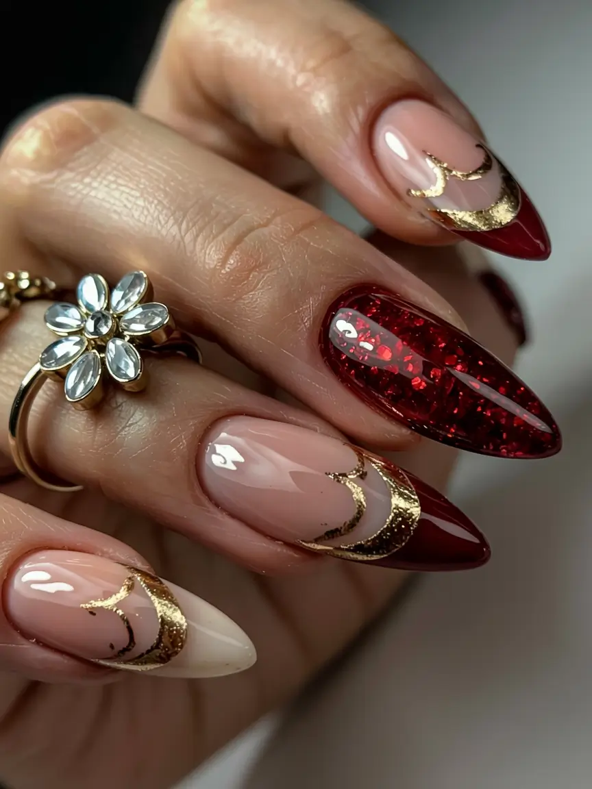nails inspo 2026 Garnet Smoke & Golden Flicker
