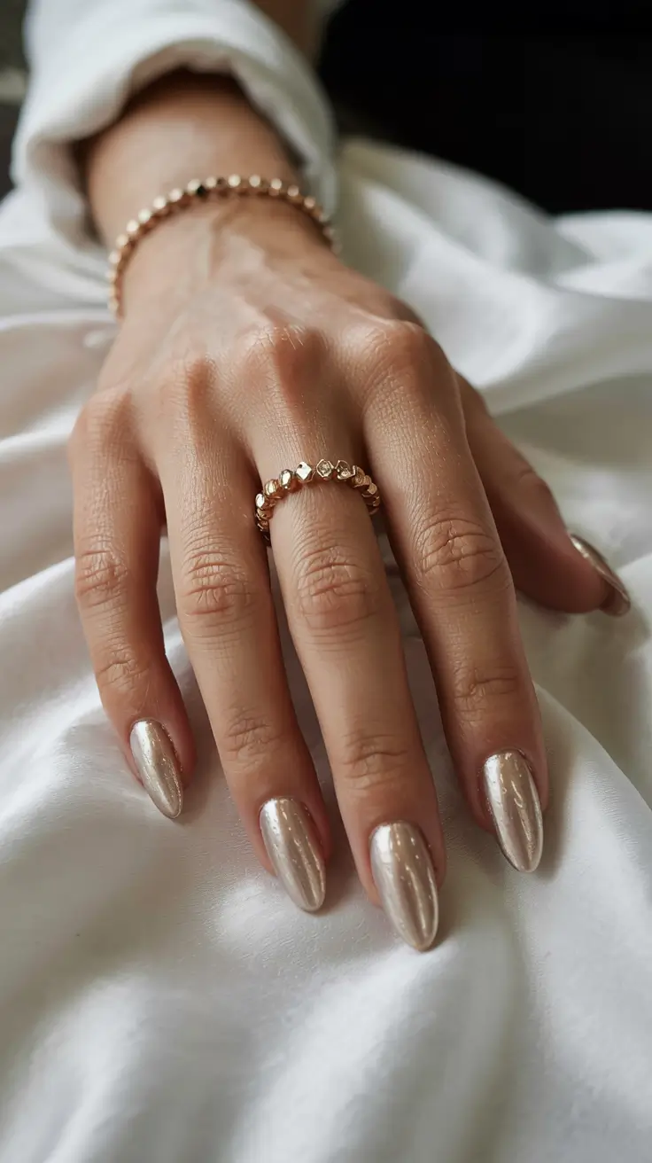 neutral nails 2026 Champagne Foil Shine for a New Year Glow