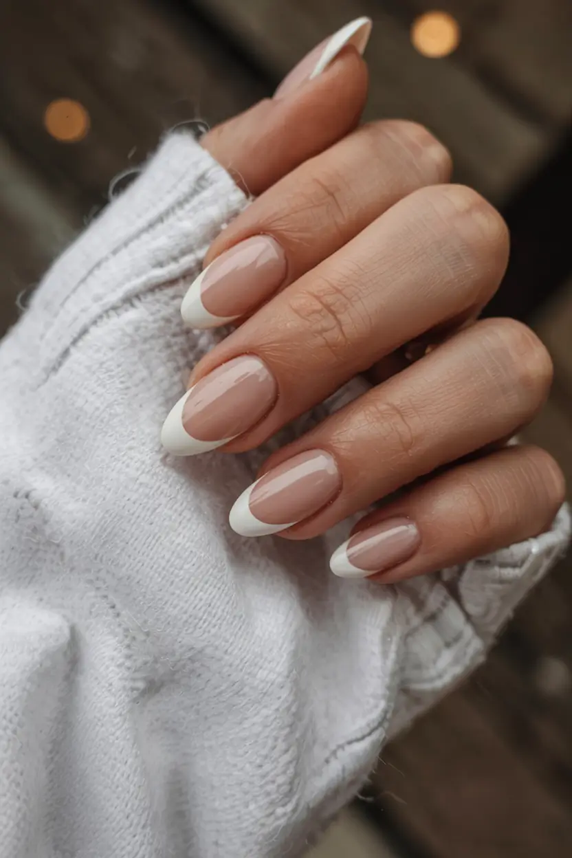 neutral nails 2026 Classic Almond French with a Minimal Edge