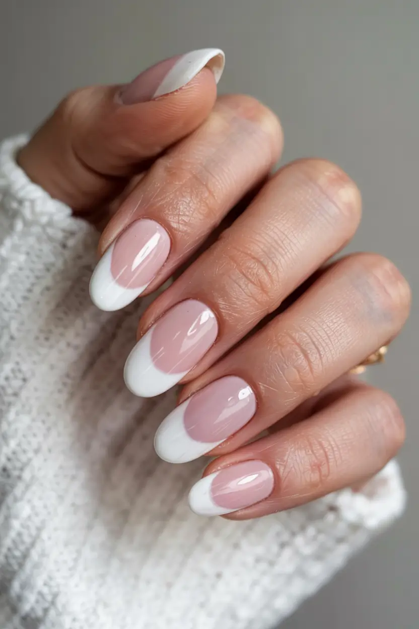 neutral nails 2026 Layered Oval French: The Bold Softie