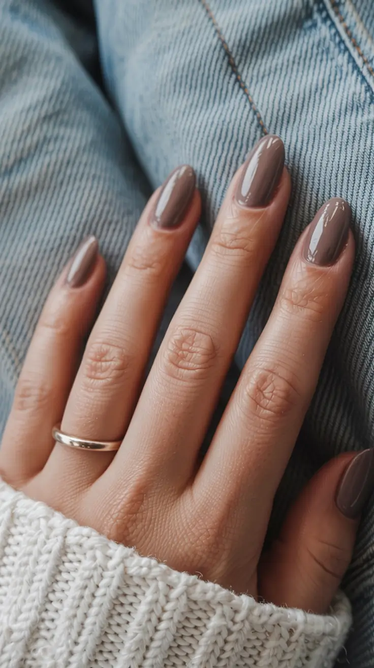 neutral nails 2026 Dusty Cocoa Gloss on Oval Tips