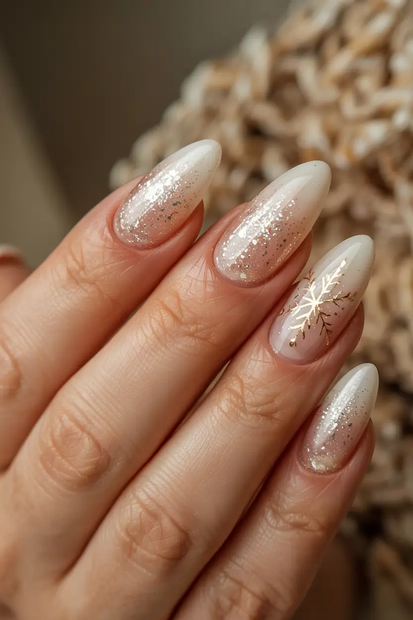 neutral nails 2026 Champagne Snowflakes and Winter Sparkle