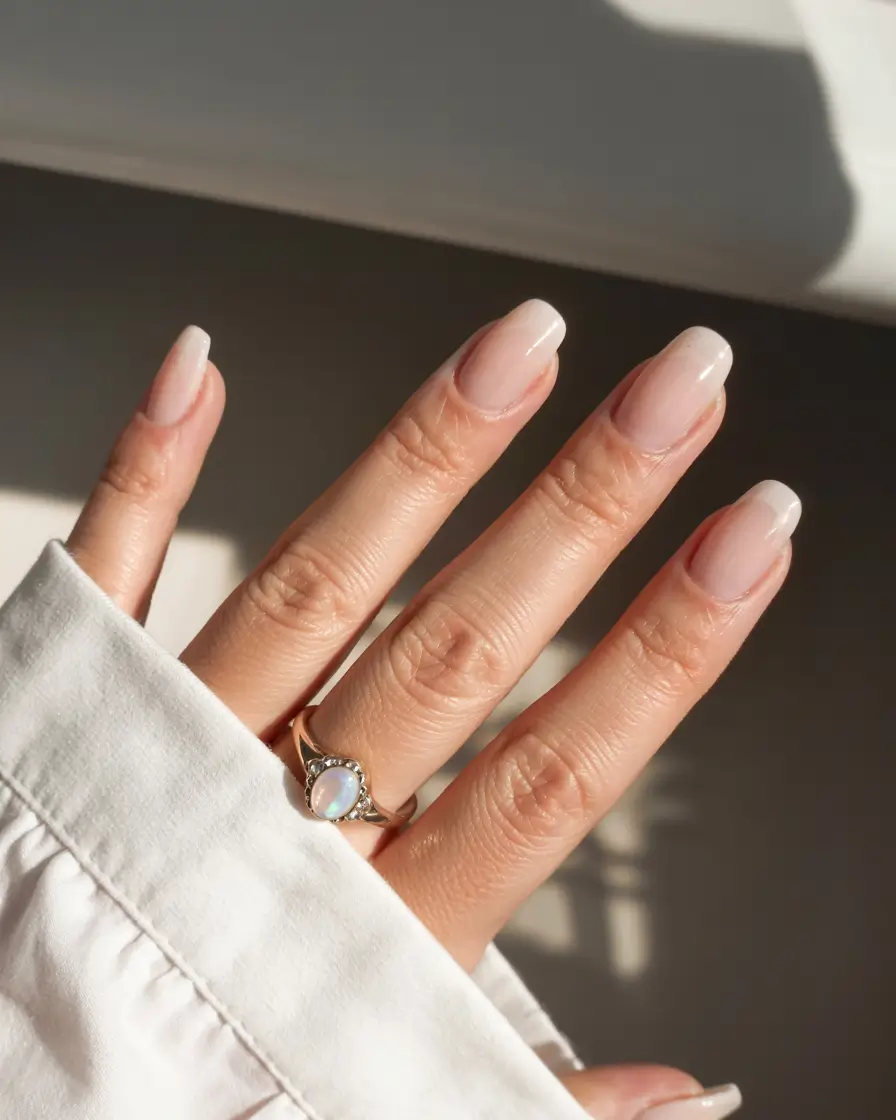 neutral nails 2026 Delicate Square-Edge Pink-Nude Hybrid