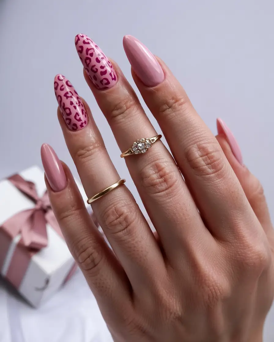 pink nails 2026 Blush Leopard with a Modern Attitude