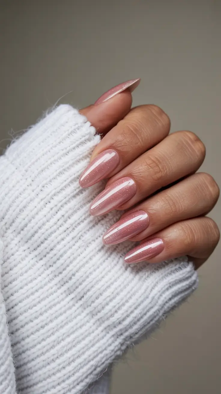 pink nails 2026 Milky Pink with Whispered Glitter