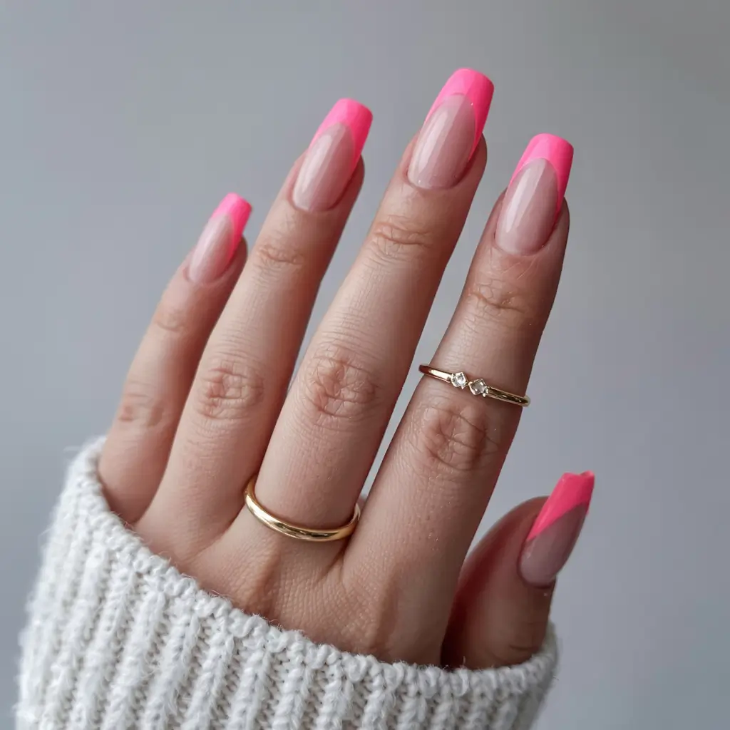pink nails 2026 Hot Pink French Tips on Bare Nails