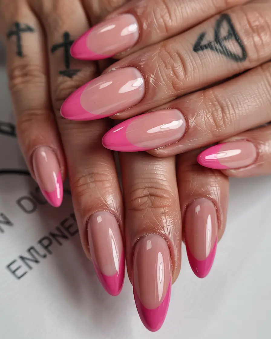 pink nails 2026 Sharp French Fade with a Rosy Punch