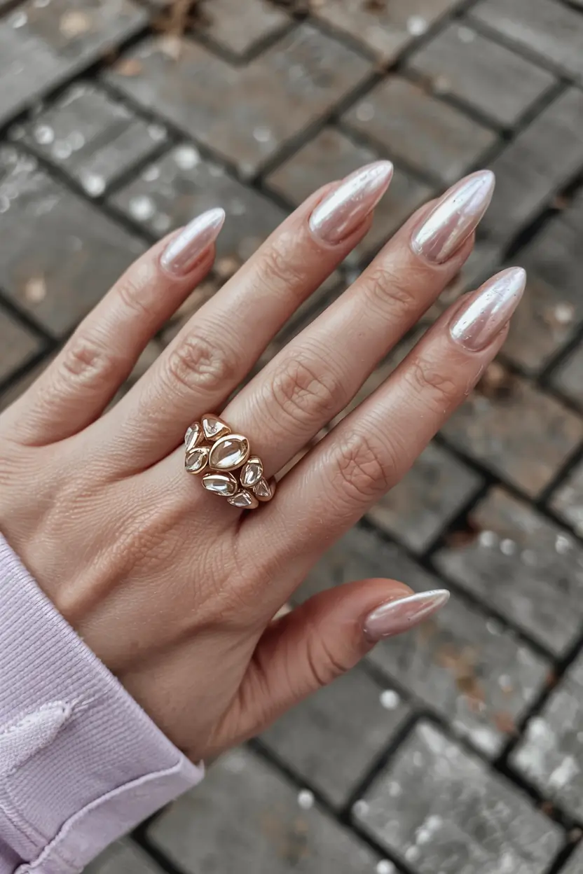 pink nails 2026 Chrome Pearl with a Hint of Blush