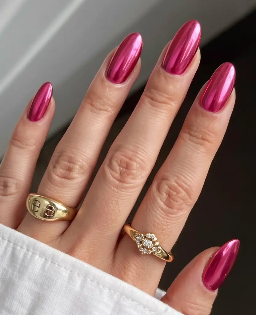 pink nails 2026 Deep Raspberry Chrome Mirror Finish