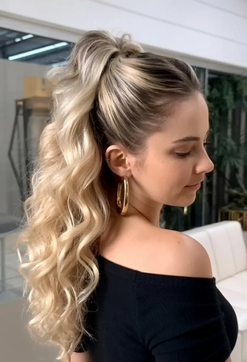 ponytail hairstyles ideas 2026 Golden Barbie Curls in a High Ponytail