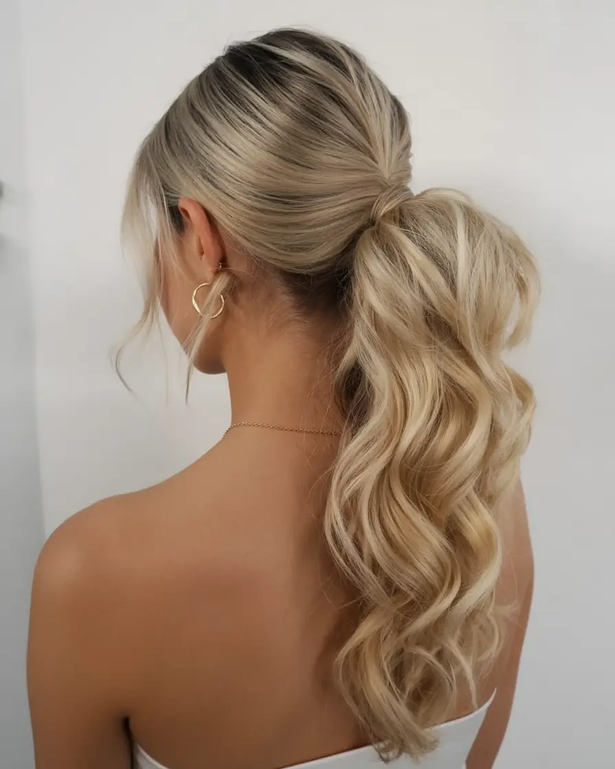 ponytail hairstyles ideas 2026 Soft Blonde Volume with Sleek Crown