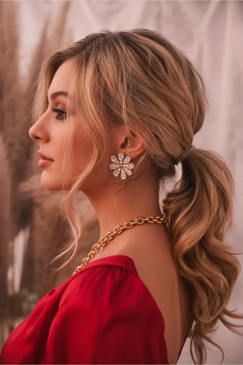 ponytail hairstyles ideas 2026 Undone Romance with Rose-Gold Hints