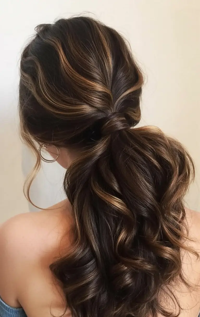 ponytail hairstyles ideas 2026 Caramel Gloss with Tucked Texture