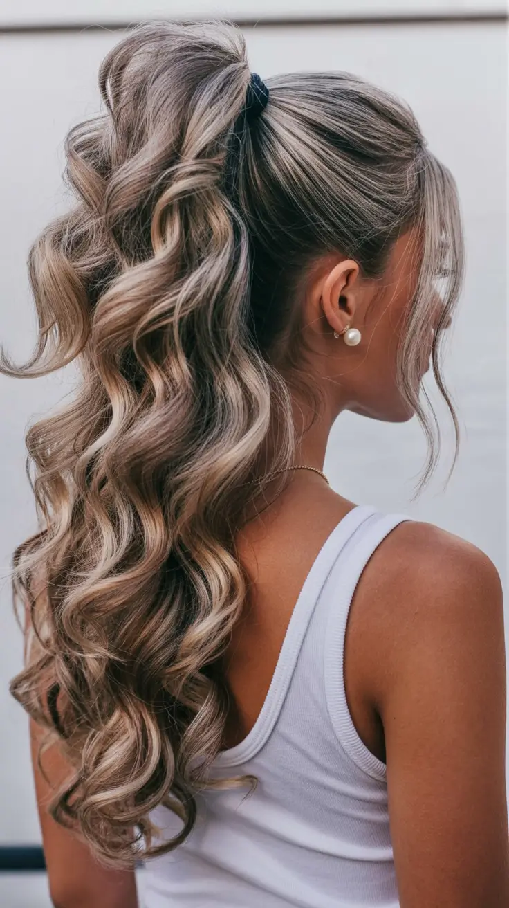 ponytail hairstyles ideas 2026 Voluminous Pearl-Blonde Curls with Face-Framing Layers