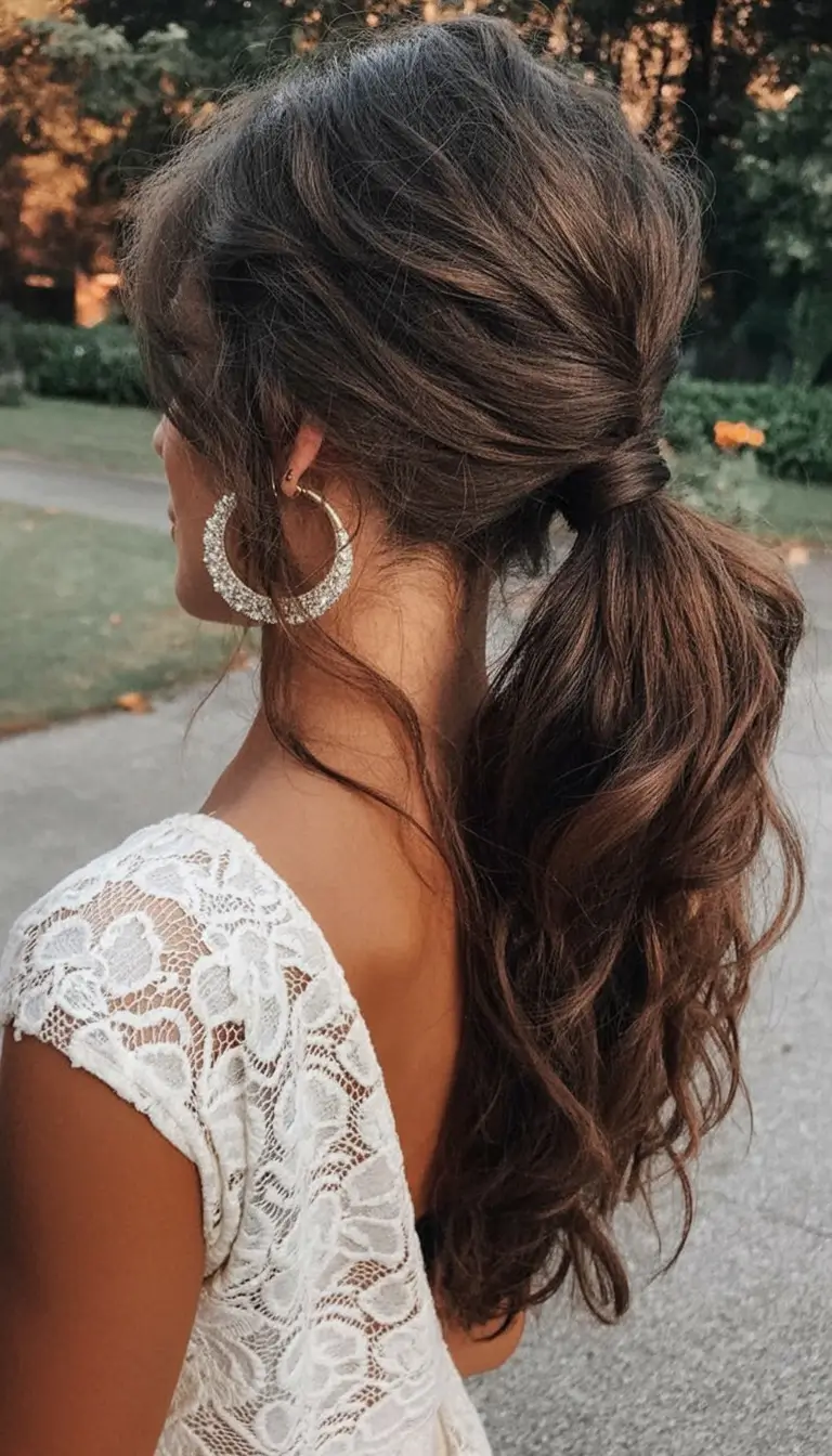 ponytail hairstyles ideas 2026 Deep Brunette Romanticism with Moonlight Volume