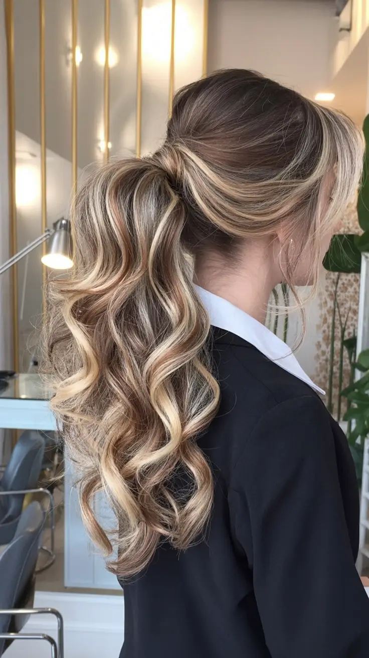 ponytail hairstyles ideas 2026 Creamy Ribbon Waves with Luxe Blonde Ribbons
