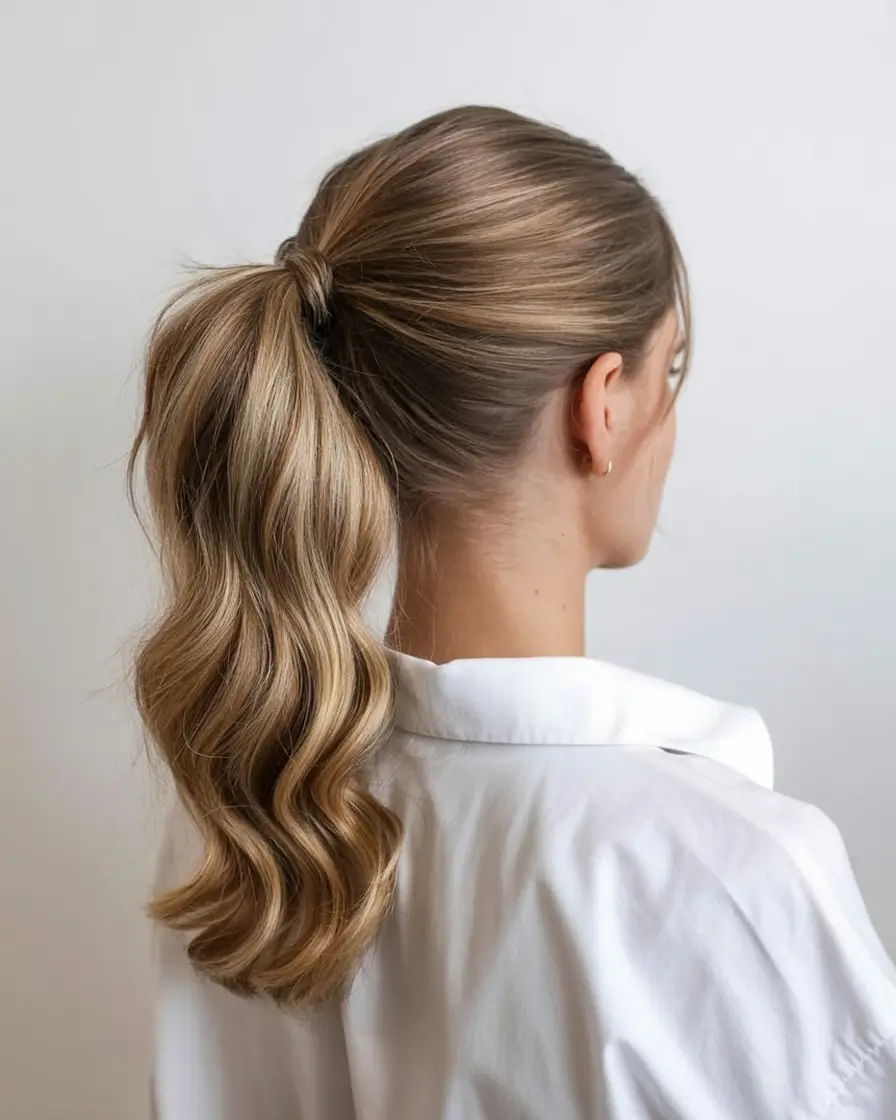 ponytail hairstyles ideas 2026 Silken Blonde with Retro Bounce