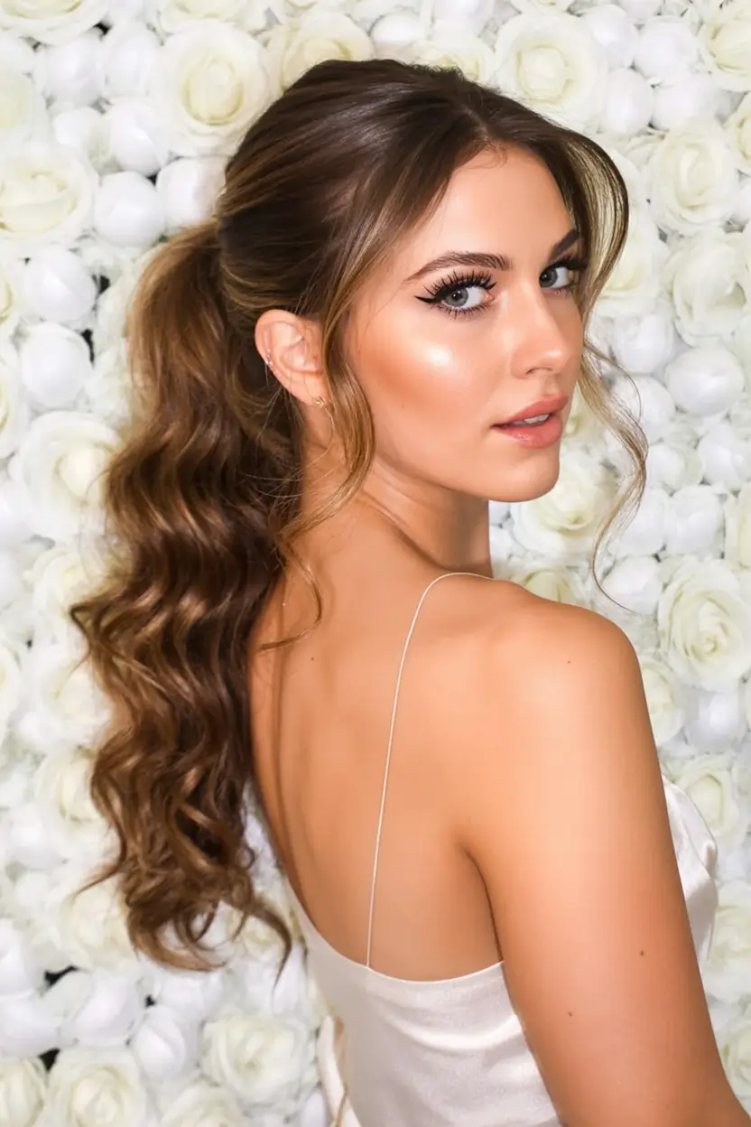 ponytail hairstyles ideas 2026 Hollywood Waves Meet Ponytail Glam