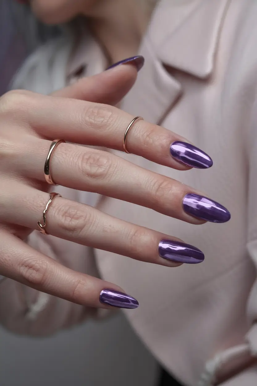 purple nails 2026 Mirror-Glazed Violet Chrome