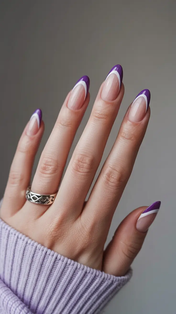 purple nails 2026 Modern Double-Tip French in Royal Purple