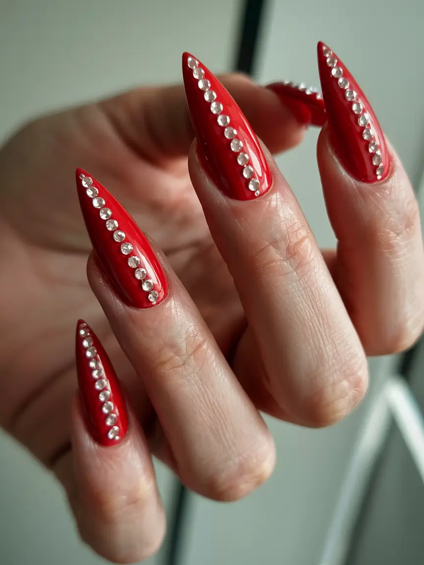 red-nails-2026-Crimson-Couture-with-Rhinestone-Lines