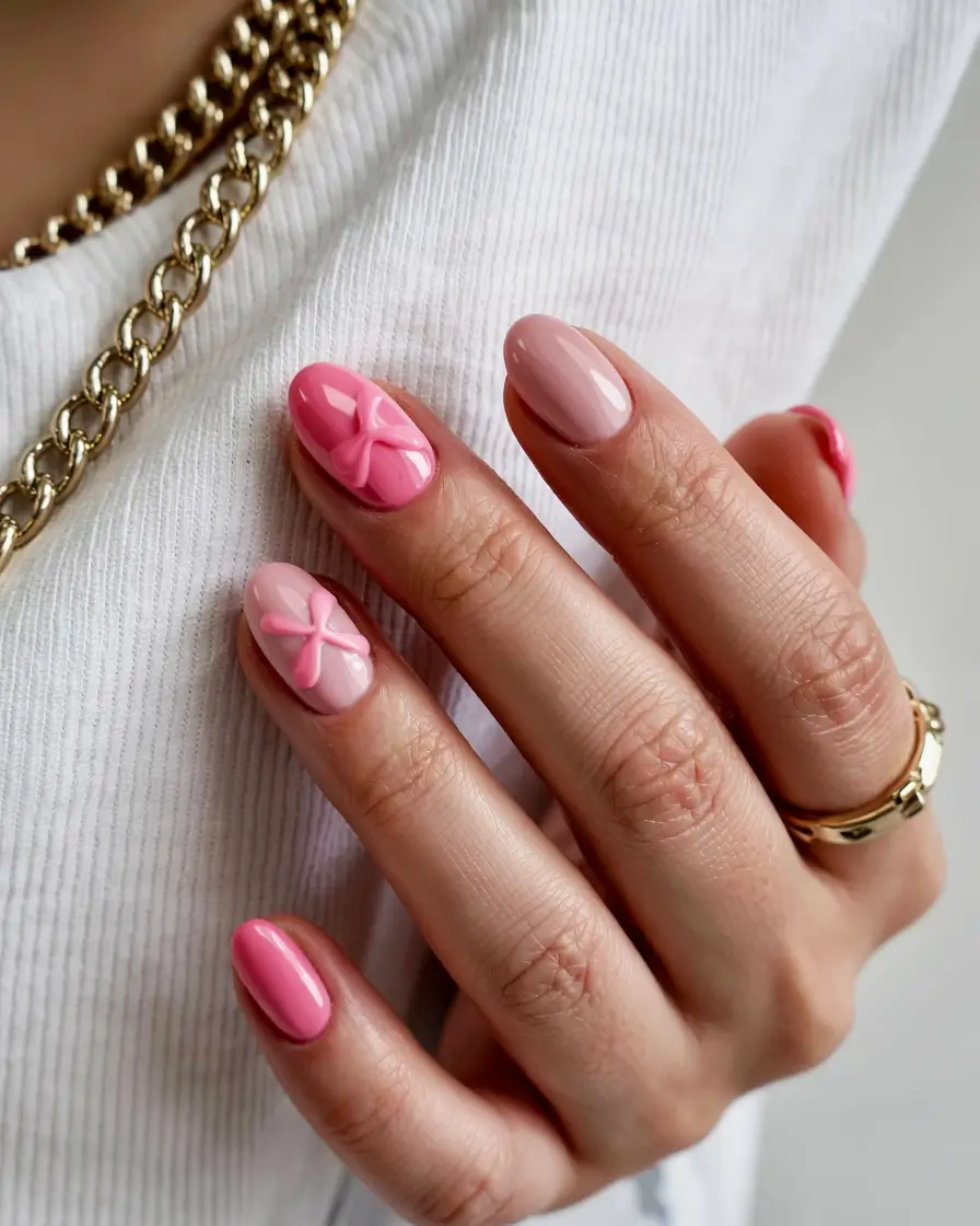 short acrylic nails 2026 Glossy Bow Detail