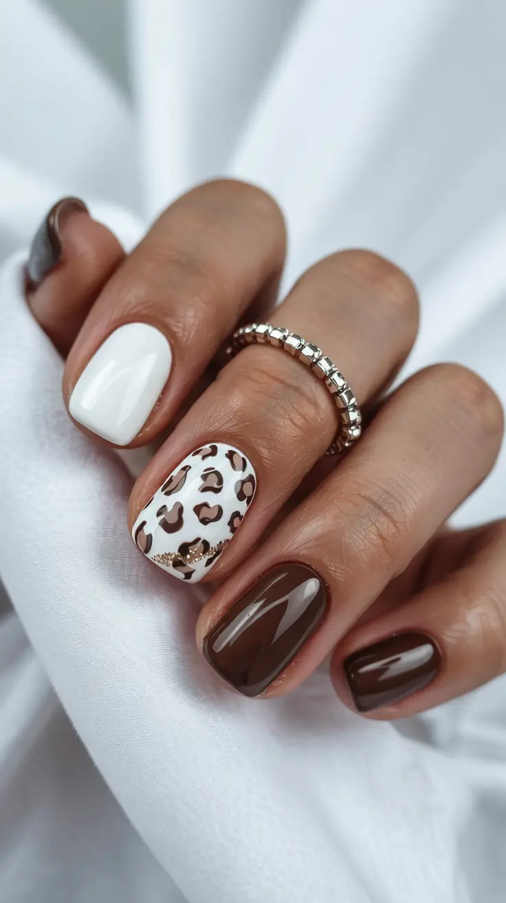 short acrylic nails 2026 Glossy Leopard Accents